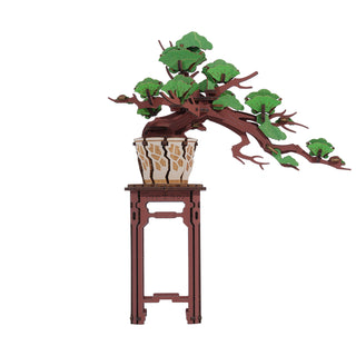 Rolife Evergreen Pine Bonsai TG510 – DIY træ‑bonsai med grønne blade i mønstret potte på slank plantestand